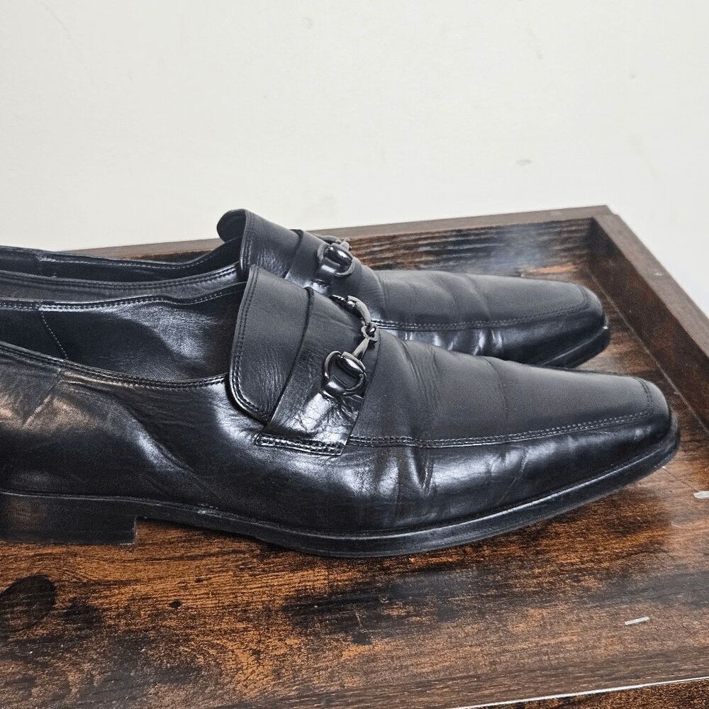 Robert Zur Dress Leather Loafer Slip on Silver Horsebit Shoes Men's Black Size 1